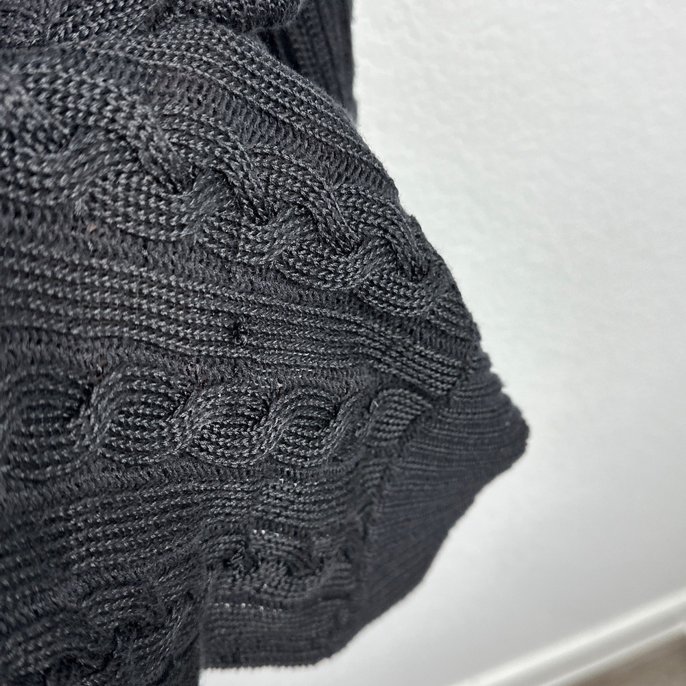 Lauren Ralph Lauren Cardigan Women L Black Cable Knit Cottagecore Boho Fisherman - Picture 11 of 11